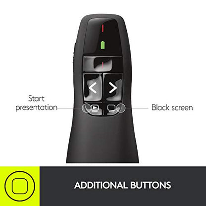 Logitech Wireless Presenter R400 USB A PowerPoint Clicker with Laser - color: Red Laser, style: 5 buttons