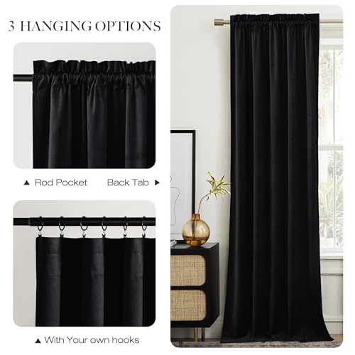 NICETOWN 102 inch Black Velvet Curtains for Living Room - color: Black Series - Black, size: 52"W x 102"L (Pack of 2)