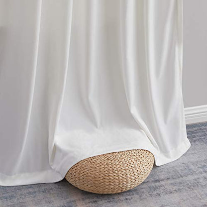 HLC.ME Lopez Faux Velvet Curtains 96 Inches - Curtains Velvet-Feel, Back Tab Rod Pocket Window Treatment Panels for Bedroom & Living Room - 54 W x 96 L per Panel, White (Pack of 2) - color: White, size: 54"W x 96"L (Pack of 2), style: Back Tab Rod Pocket