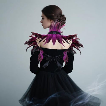 2Pcs Witch Feather Shawl Wrist Cuff for Women | Gothic Crow Shrug Shawl, for Halloween, Feather Costume Accessories - color: Purple
