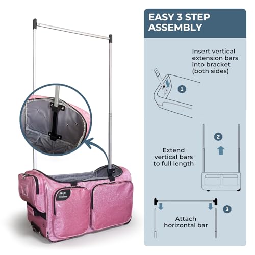 Travolution NEW Glittering Dance Bag with Garment Rack, 23 Inch Rolling Duffel With Wheels, Ideal for Competitions & Travel, Easy-assembly Lightweight Aluminum Clothes Rack (Glitter Blue) - color: Glitter Blue 23"