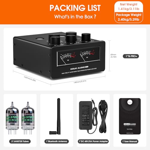 Douk Audio Bluetooth Tube Amp: 300W x2 TPA3255 2 Channel Stereo Power Amplifier – Dual VU Meters & Super Bass – for Home Theater & Hi-Fi Systems (T6 PRO)