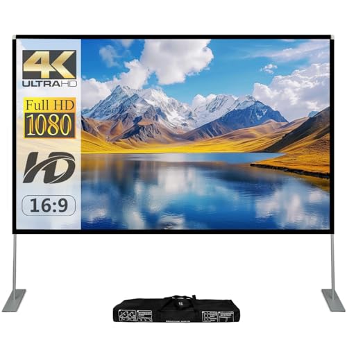 Portable Projector Screen with Stand 120 inch, 16:9 4K HD Rear & Front Projection Movies Screen with Carry Bag for Indoor Outdoor Home Theater Backyard Cinema Travel