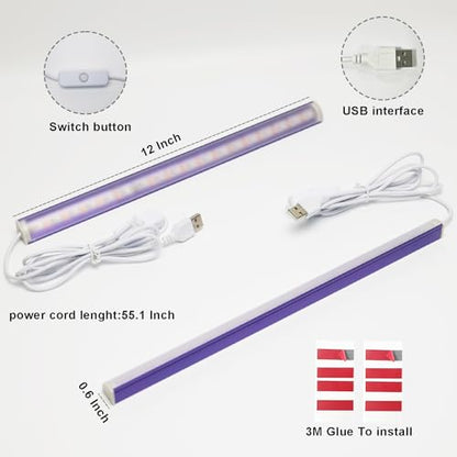 2 Pack UV Black Light Bar, USB Powered Ultraviolet Light Bar for Body Paint Glow Party, Fluorescent Posters, UV Resin Curing & Pet Urine Detector