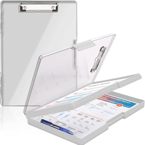 SFLHHDM Clipboard with Storage,Heavy Duty Clip Boards 8.5x11 with 2 Storage Case,Clear Visible Panel Storage Clipboards,Side Opening Nursing Clipboard Folder for Office Supplies-Lvory - color: Lvory