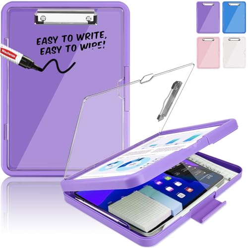 Clipboard, Clipboard with Storage, Heavy Duty Clip Boards 8.5x11, Protective Over Molded Edge, Plastic Clipboards, Contractor Folder with Internal Pen Pouch for Driver (Purple) - color: Purple