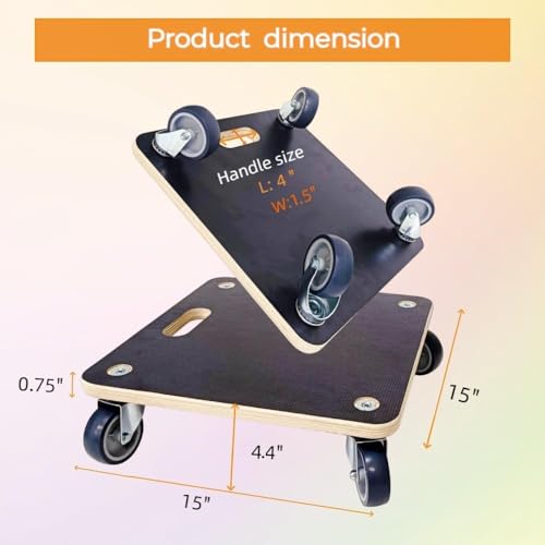 Hardwood Furniture Moving Wooden Dolly with 4 Rubber Silent Wheels,15 Inch Securely Holds 2204 Lbs Heavy Duty Rolling Mover for Piano Couch Fridge Washing Machine Big Plant, 2 Packs - size: Square Furniture Dolly with TPR Wheels