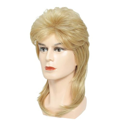 Men’s 80s Mullet Wig Blonde Synthetic Funny Wig for Adult Costume Party Halloween Cosplay (Light Blonde) - color: m57-Light Blonde