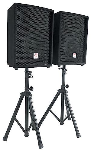 Rockville RPG2X10 V2 10 in Package PA System 200W RMS / 800W Peak, 4-Channel Powered Mixer with Bluetooth, 2 Speakers, 2 Stands, 2 RMM-XLR Mics, USB SD MP3, for DJ Karaoke Events - size: 10"
