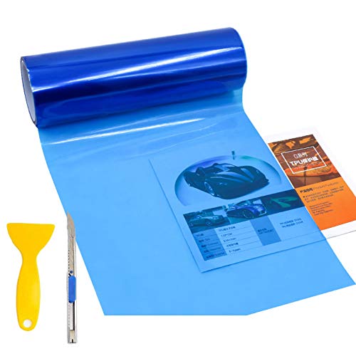 KOMAS 12” X 48” Tint Vinyl Film Sticker Sheet Roll for Car Headlight, Tail Lights, Fog Lights with Squeegee + Cutter (Glossy Dark Blue) - color: Glossy Dark Blue