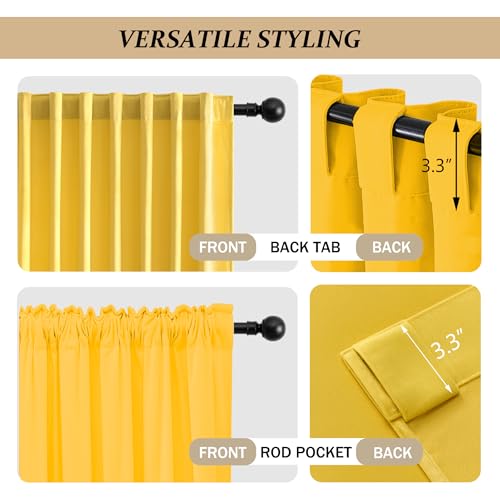 Miss SELETEX 2 Panels Blackout Velvet Curtains Solid Soft Yellow Curtains Back Tab Thermal Insulated Soundproof Room Darkening Drapes/Panels for Living Room Bedroom 52 x 84 Inch Length. - color: Yellow, size: 52"W x 84"L (Pack of 2)