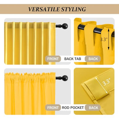 Miss SELETEX 2 Panels Blackout Velvet Curtains Solid Soft Yellow Curtains Back Tab Thermal Insulated Soundproof Room Darkening Drapes/Panels for Living Room Bedroom 52 x 84 Inch Length. - color: Yellow, size: 52"W x 84"L (Pack of 2)