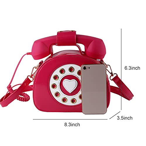 Oweisong Fun Telephone Purse for Women Novelty Pink Phone Tote Handbags Top Handle Shoulder Crossbdoy Bag - color: Rose Red