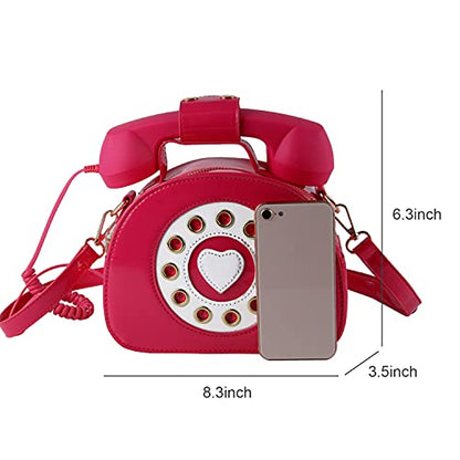 Oweisong Fun Telephone Purse for Women Novelty Pink Phone Tote Handbags Top Handle Shoulder Crossbdoy Bag - color: Rose Red