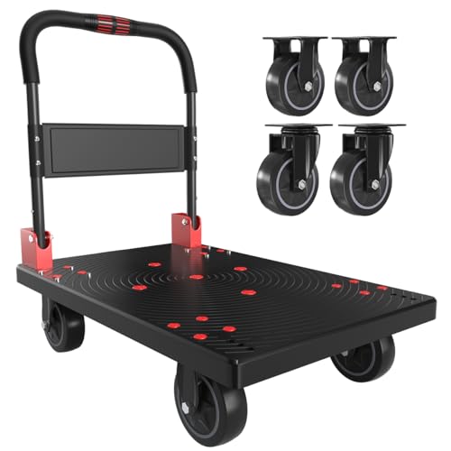 WUD Heavy-Duty Folding Platform Cart – Reinforced 35.4″ × 23.6″, 1323 lb Capacity, 360° Swivel Wheels, Black - color: Black, size: Large