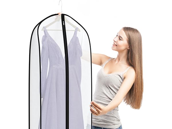 Zilink Dress Bags for Gowns Long Wedding Dress Storage Bags 72 in, 2 Pack - size: 72"-2pcs-Clear-7" Gussted
