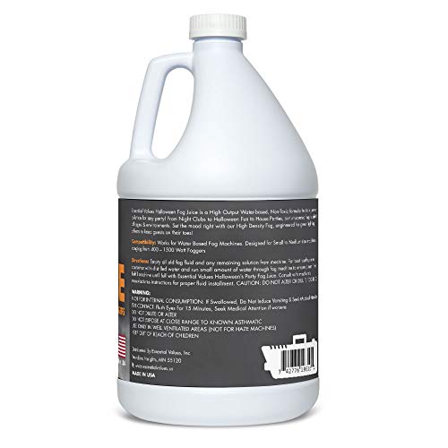 Essential Values Fog Machine Liquid - High Density Party Fog Juice (128 FL OZ / 1 Gallon) – for Water Based Foggers, Perfect for 400 Watt - 1500 W Machines – Manufactured in USA - size: 1 Gal - High Density