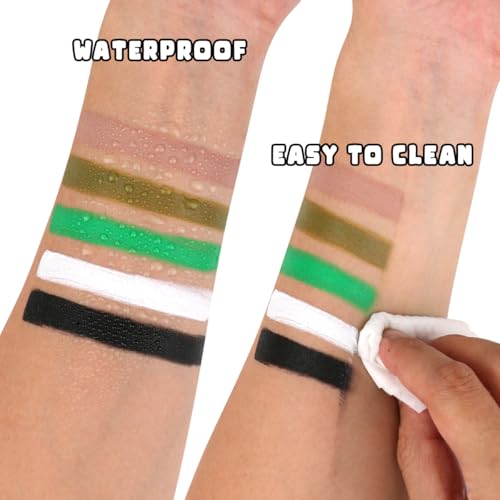 Bowitzki Halloween Makeup Palette 5 Colors Face Body Paint Oil Based with Brush for Zombie Skeleton Clown Witch Football Baseball Sports SFX Costume Cosplay Dress Up (Green) - color: Green