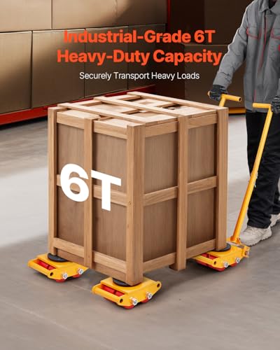 VEVOR Machine Skate, 6T Machinery Skate Dolly, 13228 lbs Machinery Moving Skate, Machinery Mover Skate with 360° Rotation Cap and PU Directional Rollers, Heavy Duty Industrial Moving Equipment, Yellow - size: 6T
