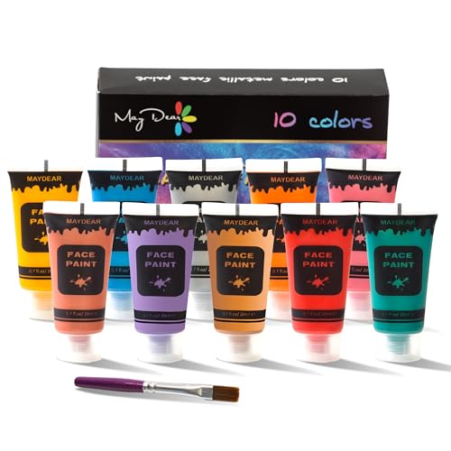 Maydear 10 Colors Face Body Paint Set, Safe Non-Toxic Liquid Paint for Adults and Children, Halloween, Cosplay - Pearl 0.7 FL OZ. Each - color: 10 Colors-Pearl