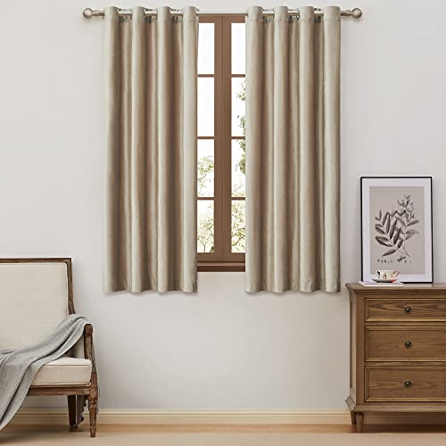 BULBUL Velvet Champagne Grommet Blackout Curtains 63 inch for Living Room - color: Beige/Champagne, size: 52"W x 63"L (Pack of 2)