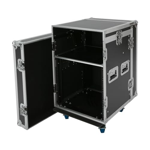 10U PA DJ Rack/Road ATA Case, Network & Stereo Rack with Slant Mixer Tops, Heavy-Duty DJ Work Table Rolling Studio Equipment Cabinet, Amplifier Mixer Storage Stand for Pro Tour Grade, Live Sound - size: 10U
