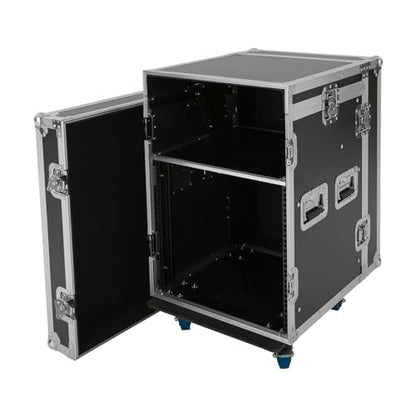 10U PA DJ Rack/Road ATA Case, Network & Stereo Rack with Slant Mixer Tops, Heavy-Duty DJ Work Table Rolling Studio Equipment Cabinet, Amplifier Mixer Storage Stand for Pro Tour Grade, Live Sound - size: 10U