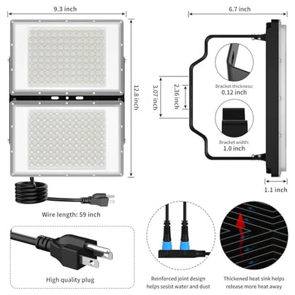 400W LED Flood Light, 40000LM Super Bright Outdoor Security Lights with Wider Lighting Angle,6000K Daylight White, IP66 Waterproof Outdoor Lighting for Garage, Garden, Yard, Parking Lot - size: 200W- Flood Light-2Pack