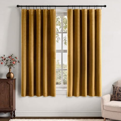 MIULEE Gold Velvet Curtains 63 Inch Long 2 Panels, W40 x L63 | Luxury Super Soft, Thermal Insulated, Room Darkening Drapes, Rod Pocket Design, Window Curtains for Bedroom Living Room - color: Gold, size: 40"W x 63"L (Pack of 2)