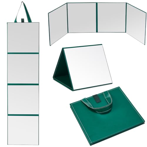 3 Way Foldable Full Body Mirror Portable Travel Fitness, Dark Green - color: Dark Green