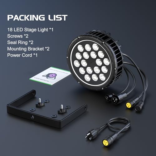 DMX Stage Lights RGBW 4in1 LED Par Light Super Bright 18X18W IP67 Waterproof Sound Activated Auto Play Uplights for Outdoor Wedding Birthday Holiday Music Show Dance Party Stage Lighting (1 Pack)