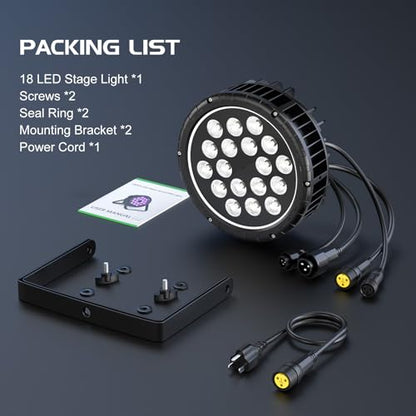 DMX Stage Lights RGBW 4in1 LED Par Light Super Bright 18X18W IP67 Waterproof Sound Activated Auto Play Uplights for Outdoor Wedding Birthday Holiday Music Show Dance Party Stage Lighting (1 Pack)