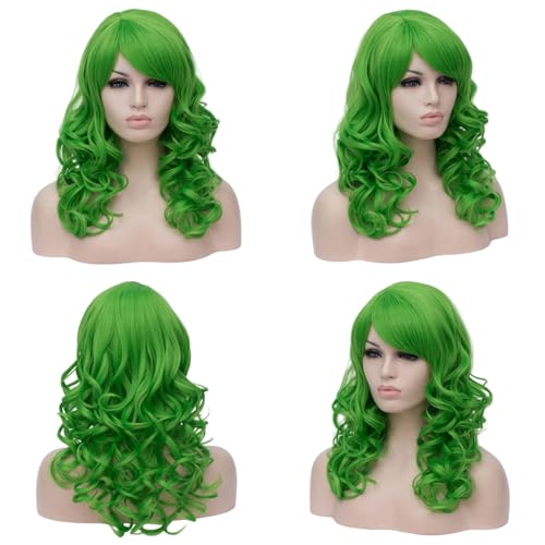 Cying Lin 18" Long Curly Green Beehive Wigs Heat Resistance Fiber Synthetic Hair Party Cosplay Wigs Peluca (Green) - color: Green
