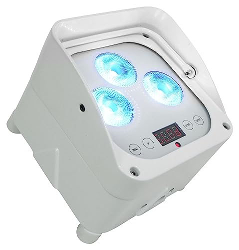 Rockville Wet PAR 50 White Rechargeable DJ Light with 2.4Ghz Wireless DMX | 24-Hour Battery, RGBWA+UV LEDs, RF Remote, IP64 Waterproof, 3/4/6/10-Channel Modes, Master/Slave