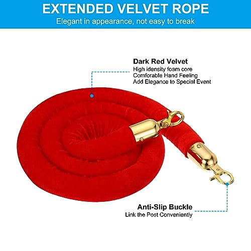 PATIKIL 5 Feet Red Velvet Stanchion Rope, Crowd Control Barrier Rope with Snap Hooks for Posts Stand Queue Divider of Hotel Theater, Golden - color: Red, size: 5 Feet