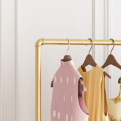 Gold Metal Clothing Rack with Wood Shelf, Heavy Duty Rolling Garment Rack with Wheels for Bedroom Retail Boutique Use (61L inches) - style: single-large