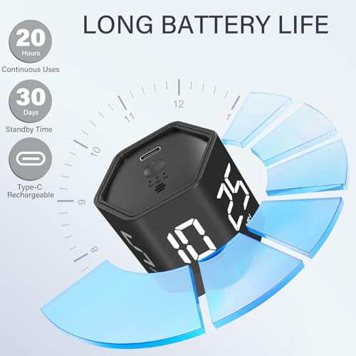 Rotating Productivity Timer 5, 25, 10 30,60 Mins Preset Stopwatch, Desk Flip ProductivityTimer, ADHD Tool Hexagon, Vibration/Mute/Alarm, for Work, Study, Back to School, Kitchen, Black - color: Black