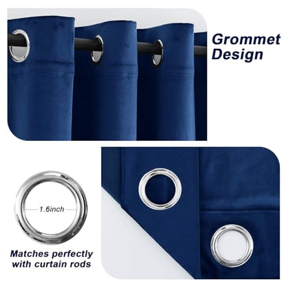Navy Crushed Velvet Curtains 84 inch Length Grommet Blackout Curtains for Bedroom Light Blocking Thermal Insulation Drapes Set of 2 Panels 52”x 84” - color: Navy, size: 52"W x 84"L (Pack of 2)