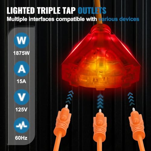 VEVOR Retractable Extension Cord Reel, 80 FT, Heavy Duty 12AWG/3C SJTOW Retractable Power Cord with Lighted Triple Tap Outlet, 15 Amp Circuit Breaker 180° Swivel Bracket for Ceiling or Wall Mount | 15A Circuit Breaker, with Lighted Triple Tap Outlet, 180°