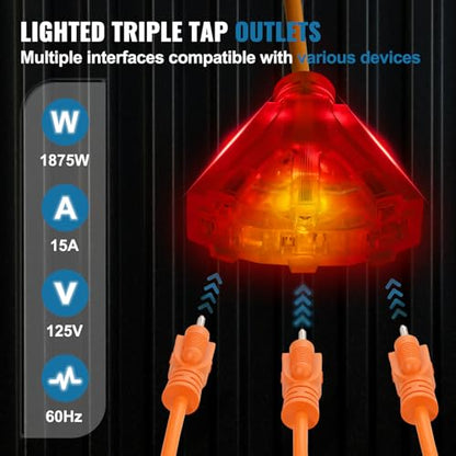 VEVOR Retractable Extension Cord Reel, 80 FT, Heavy Duty 12AWG/3C SJTOW Retractable Power Cord with Lighted Triple Tap Outlet, 15 Amp Circuit Breaker 180° Swivel Bracket for Ceiling or Wall Mount | 15A Circuit Breaker, with Lighted Triple Tap Outlet, 180°