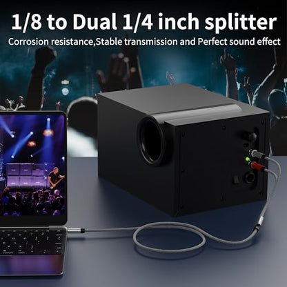 1/8 Stereo to Dual 1/4 Mono Cable 3ft, 3.5mm to Dual 1/4 Cable, 1/8 inch TRS Stereo to Dual 1/4 inch TRS Splitter - color: 3.5mm to 2x6.35mm Audio Cable, size: 3 feet