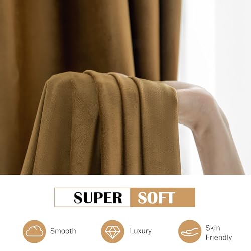 Beauoop Golden Brown Velvet Curtain for Bedroom Living Room 52x108 2 Panels - color: Gold Brown, size: 52"W x 108"L (Pack of 2)
