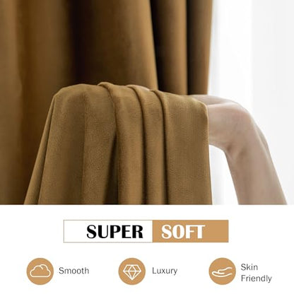 Beauoop Golden Brown Velvet Curtains for Bedroom Living Room 52x72 2 Panels - color: Gold Brown, size: 52"W x 72"L (Pack of 2)