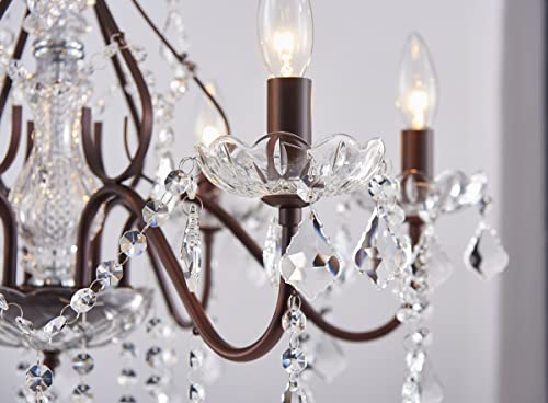 Saint Mossi 6 Light Crystal Chandelier Light Fixture Modern Chandelier Crystal Lighting, Crystal Pendant Raindrop Chandelier for Dining Room,Bedroom,Living Room,H23 x D24, 6-Light - color: Dark Brown