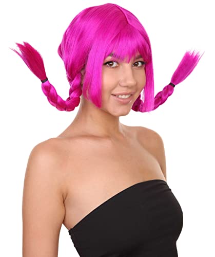 HPO Bavarian Double Braided Wig, Breathable Capless Cap,Premium Handcrafted Wig, Designed for comfort fit, flame retardent synthetic fiber (Neon Fushsia) - color: Neon Fushsia