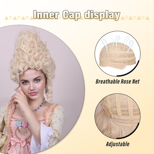 ColorGround Short Curly Beehive Wig Queen Updo Cosplay Wig for Women Halloween Costume (Blonde) - color: Blonde