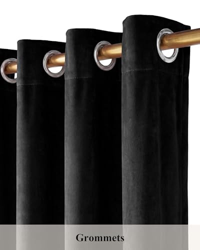 StangH Blackout Velvet Curtains Grommet Thermal, Black, W42 x L90, 2 Panels - color: Black, size: 42"W x 90"L (Pack of 2)