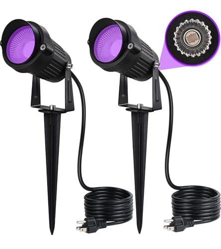 SUNVIE LED Black Light Outdoor Halloween Spotlight with Photocell Sensor 10W Outdoor Blacklight Waterproof 120V Purple Spotlight Outdoor Black Light Spotlight for Glow Party Fluorescent Poster, 2 Pack - size: Photocell Sensor-10W-2 Pack