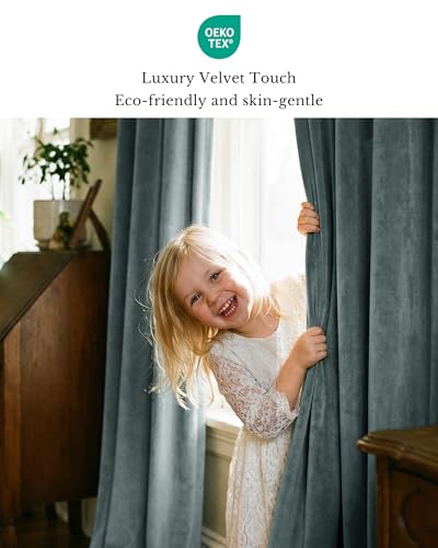 Slate Blue Velvet Curtains for Living Room, W52 x L90, 2 Panels | 280 GSM velvet with black yarn woven into back layer, Back Tab Window Drapes, Privacy & UV Protection, Boys' Bedroom, Villa - color: Slate Blue, size: 52"W x 90"L (Pack of 2)