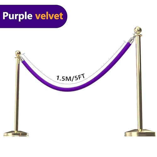 5 Feet Purple Velvet Hanging Ropes with Silver Polished Hooks(1PCS) | Crowd Control Stanchion Ropes fit for Movie Theaters,Church,Restaurants,Hotels,Grand Openings, Concert venues - color: Purple-5 Feet-Silver Plated Hooks-1PCS